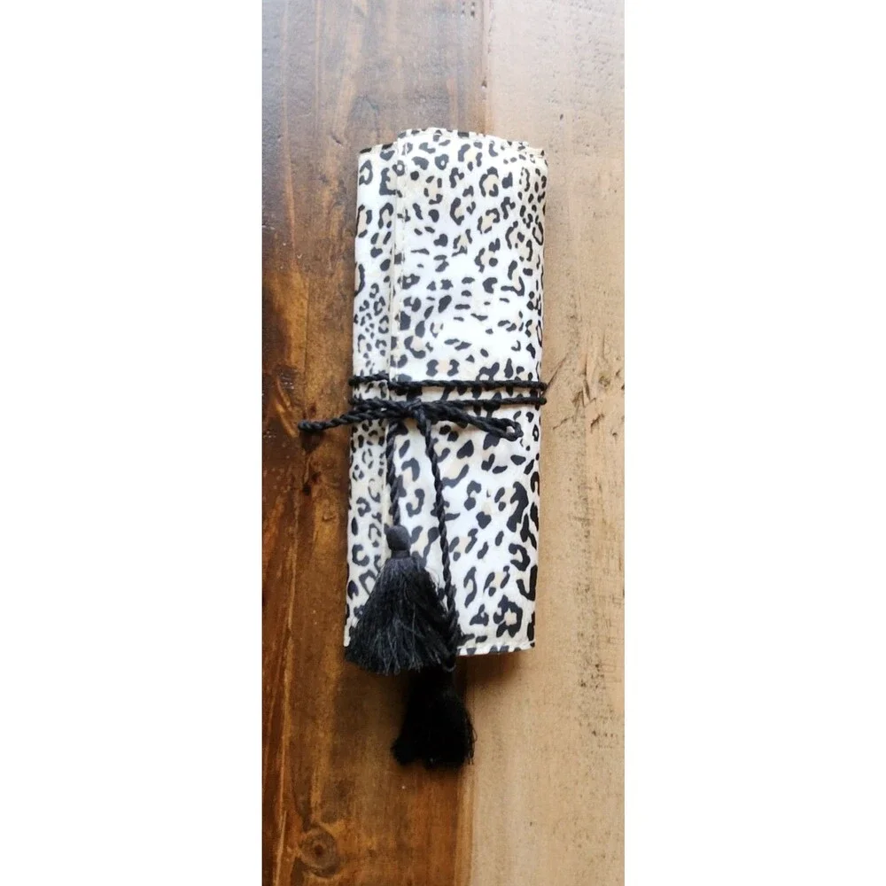 Chico's Jewelry Roll Tan Black NWT Leopard Print Travel Organizer Tassel MSRP$59